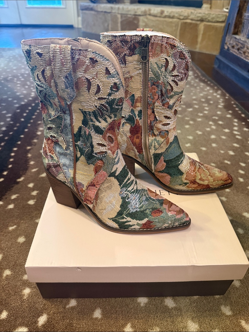 Coralie June Floral Tapestry Western Booties - Picture 3 of 3